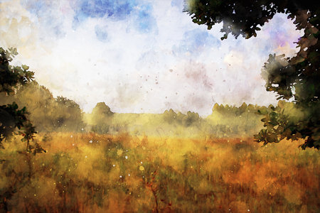 Watercolor Landscape Background Illustrationの写真素材