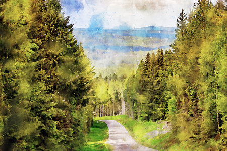 Watercolor Landscape Background Illustrationの写真素材