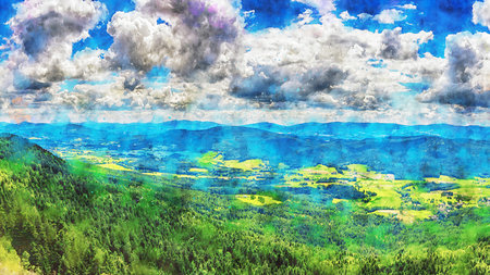 Watercolor Landscape Background Illustrationの写真素材