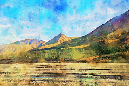 Watercolor Landscape Background Illustrationの写真素材