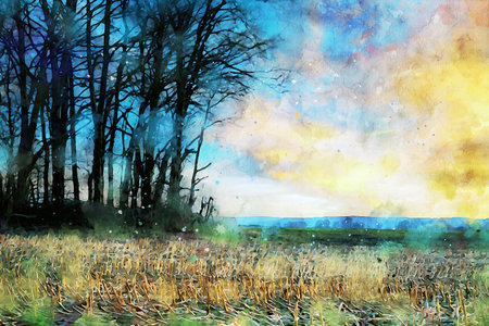 Watercolor Landscape Background Illustrationの写真素材