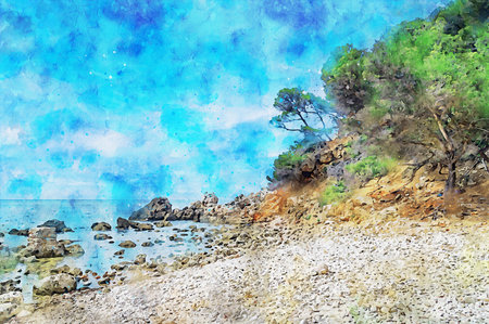 Watercolor Landscape Background Illustrationの写真素材