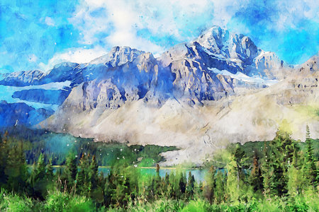Watercolor Landscape Background Illustrationの写真素材