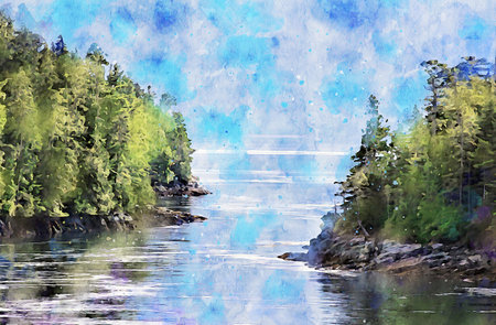 Watercolor Landscape Background Illustrationの写真素材