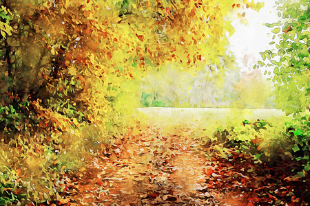 Watercolor Landscape Background Illustrationの写真素材