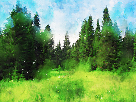 Watercolor Landscape Background Illustrationの写真素材