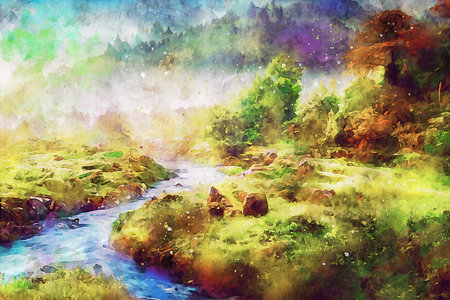 Watercolor Landscape Background Illustrationの写真素材
