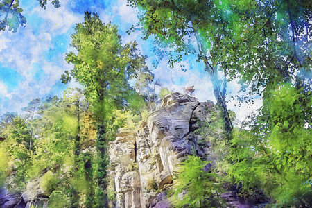 Watercolor Landscape Background Illustrationの写真素材