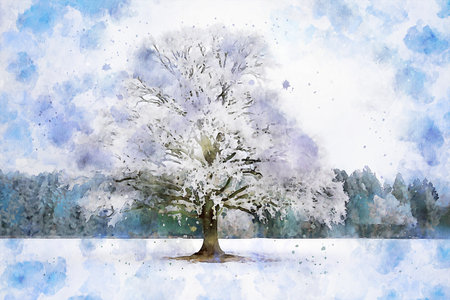 Watercolor Landscape Background Illustrationの写真素材