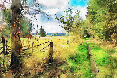 Watercolor Landscape Background Illustrationの写真素材