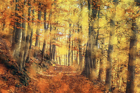 Watercolor Landscape Background Illustrationの写真素材