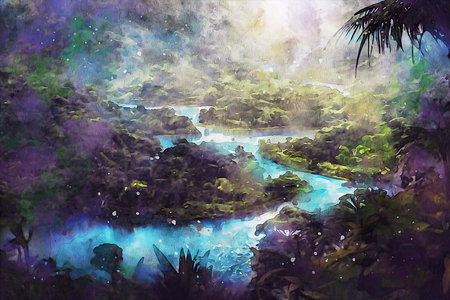Watercolor Landscape Background Illustrationの写真素材