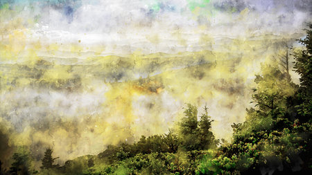 Watercolor Landscape Background Illustrationの写真素材