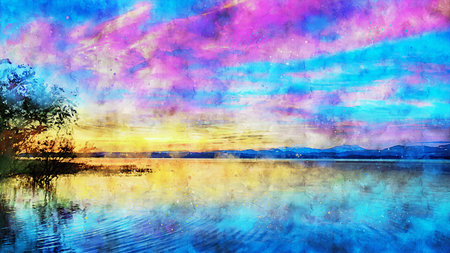 Watercolor Landscape Background Illustrationの写真素材