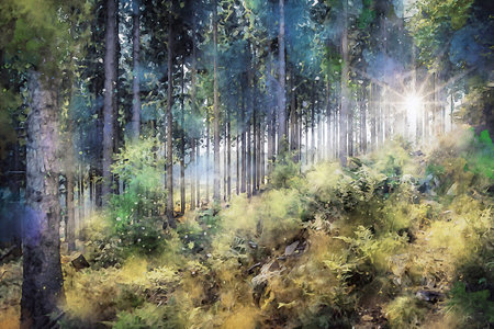 Watercolor Landscape Background Illustrationの写真素材
