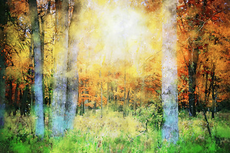 Watercolor Landscape Background Illustrationの写真素材