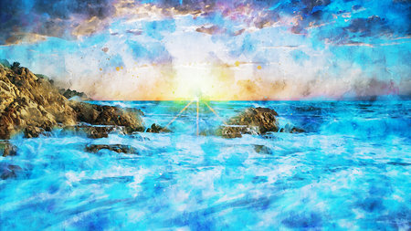 Watercolor Landscape Background Illustrationの写真素材