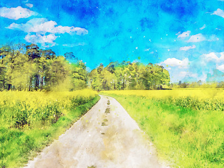 Watercolor Landscape Background Illustrationの写真素材