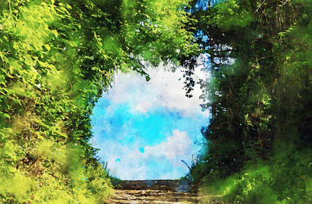 Watercolor Landscape Background Illustrationの写真素材