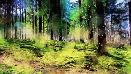 Watercolor Landscape Background Illustrationの写真素材