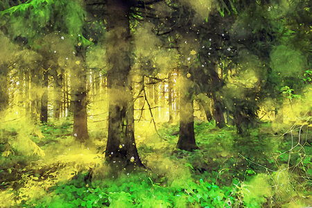 Watercolor Landscape Background Illustrationの写真素材