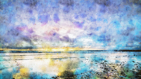 Watercolor Landscape Background Illustrationの写真素材