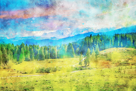 Watercolor Landscape Background Illustrationの写真素材