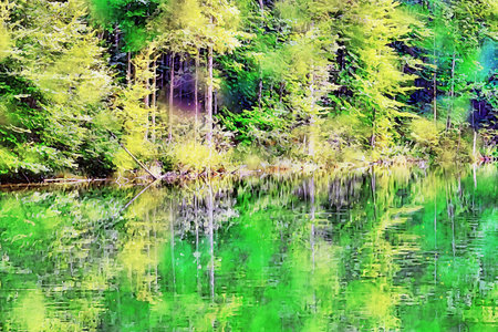 Watercolor Landscape Background Illustrationの写真素材