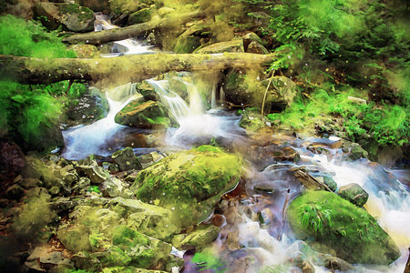 Watercolor Landscape Background Illustrationの写真素材
