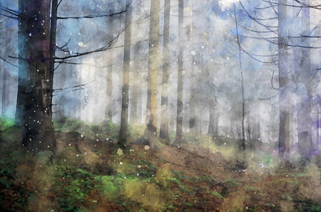 Watercolor Landscape Background Illustrationの写真素材
