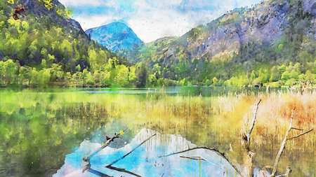 Watercolor Landscape Background Illustrationの写真素材