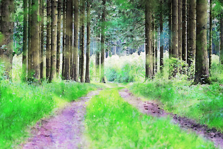 Watercolor Landscape Background Illustrationの写真素材