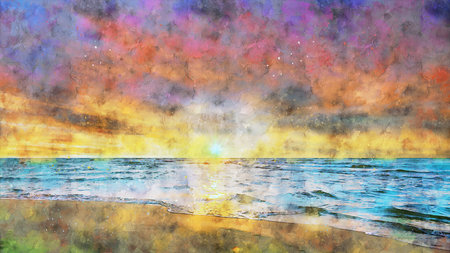 Watercolor Landscape Background Illustrationの写真素材