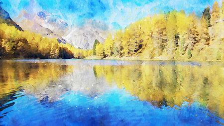 Watercolor Landscape Background Illustrationの写真素材