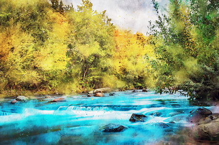 Watercolor Landscape Background Illustrationの写真素材