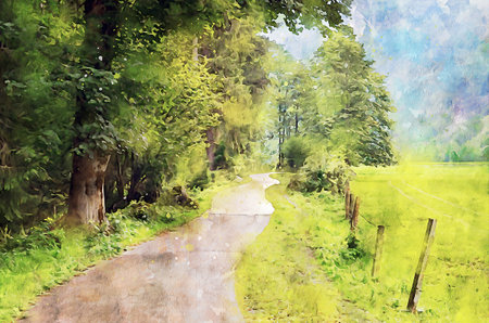 Watercolor Landscape Background Illustrationの写真素材