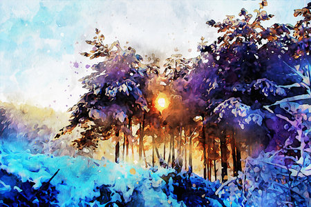 Watercolor Landscape Background Illustrationの写真素材