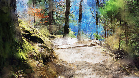 Watercolor Landscape Background Illustrationの写真素材