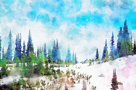 Watercolor Landscape Background Illustrationの写真素材