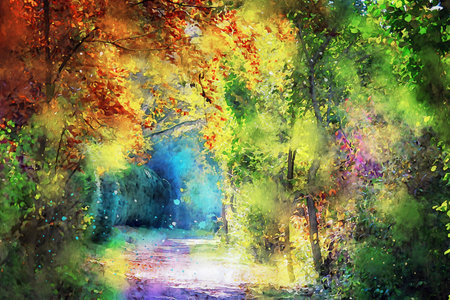 Watercolor Landscape Background Illustrationの写真素材