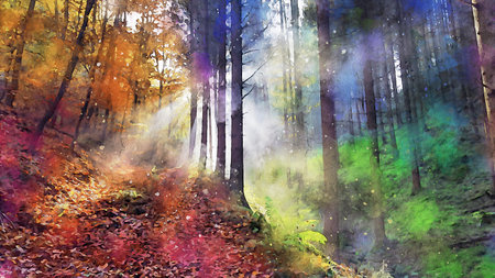 Watercolor Landscape Background Illustrationの写真素材