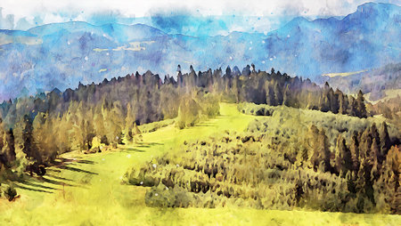 Watercolor Landscape Background Illustrationの写真素材