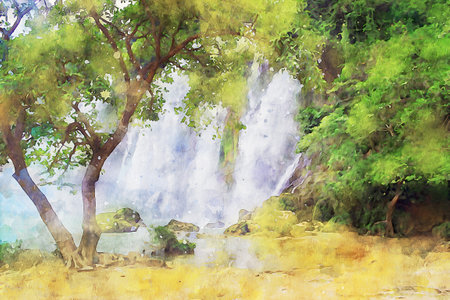 Watercolor Landscape Background Illustrationの写真素材