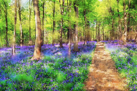 Watercolor Landscape Background Illustrationの写真素材