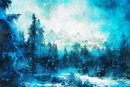 Watercolor Landscape Background Illustrationの写真素材