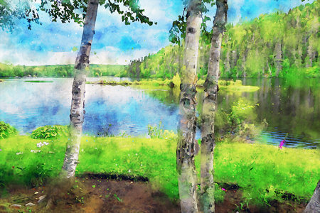 Watercolor Landscape Background Illustrationの写真素材