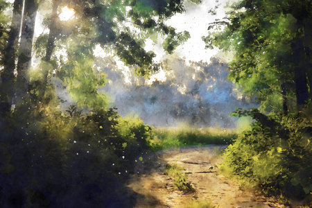 Watercolor Landscape Background Illustrationの写真素材