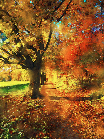 Watercolor Landscape Background Illustrationの写真素材