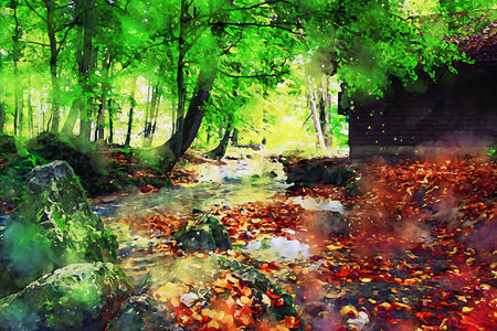 Watercolor Landscape Background Illustrationの写真素材