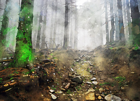 Watercolor Landscape Background Illustrationの写真素材